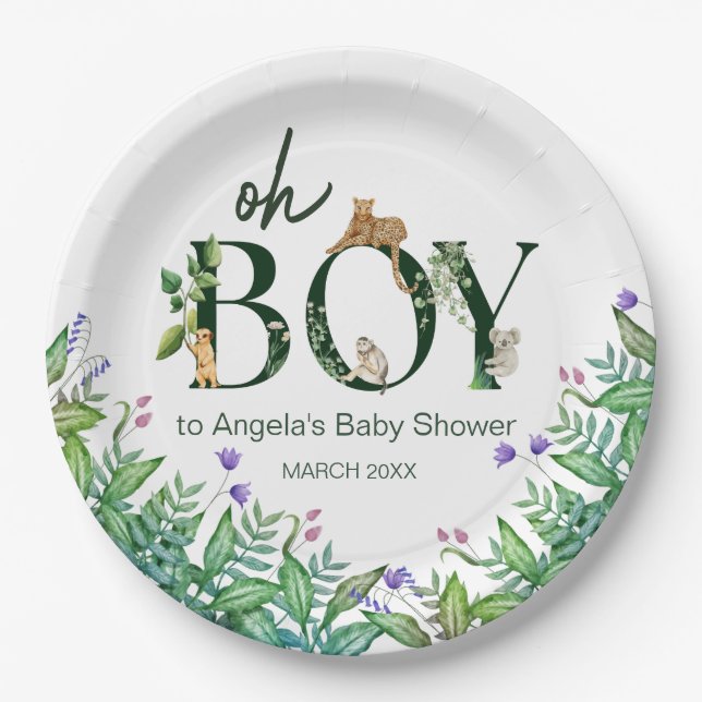 Assiettes En Carton Oh mon garçon Safari Animal Jungle Baby shower ver (Devant)