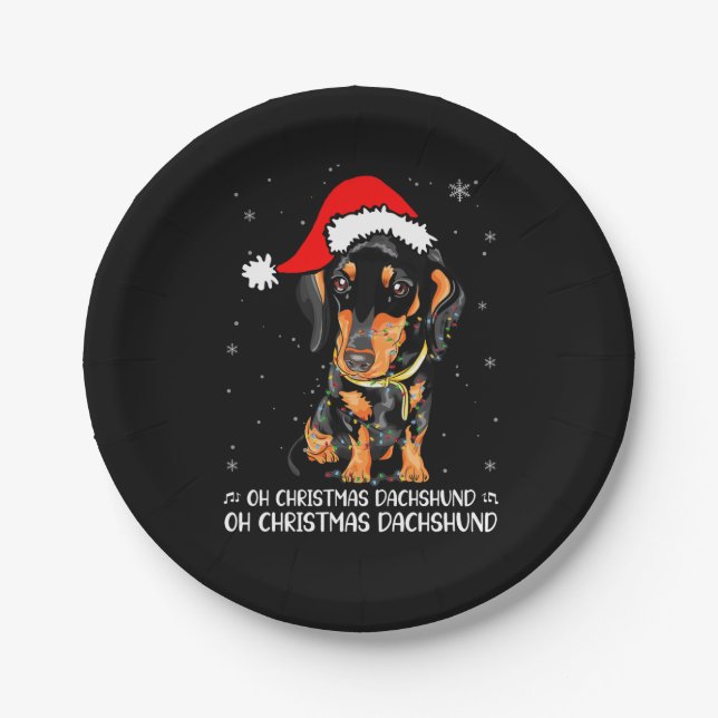 Assiettes En Carton oh noël dachshund oh noël dacPlaque papier (Devant)