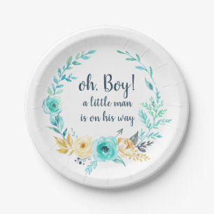 Assiettes En Carton oh petite flèche d'or de gris bleu de baby shower