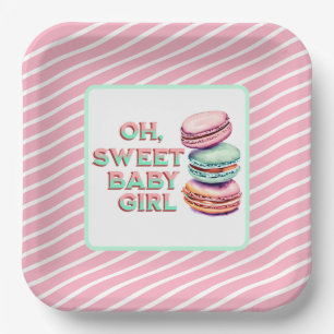 Assiettes En Carton Oh Sweet Baby Girl Macaron Baby shower à thème