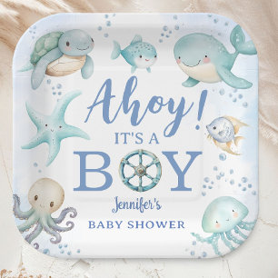 Assiettes En Carton Ohé c'est un garçon  Baby Shower Marin Thème Nauti