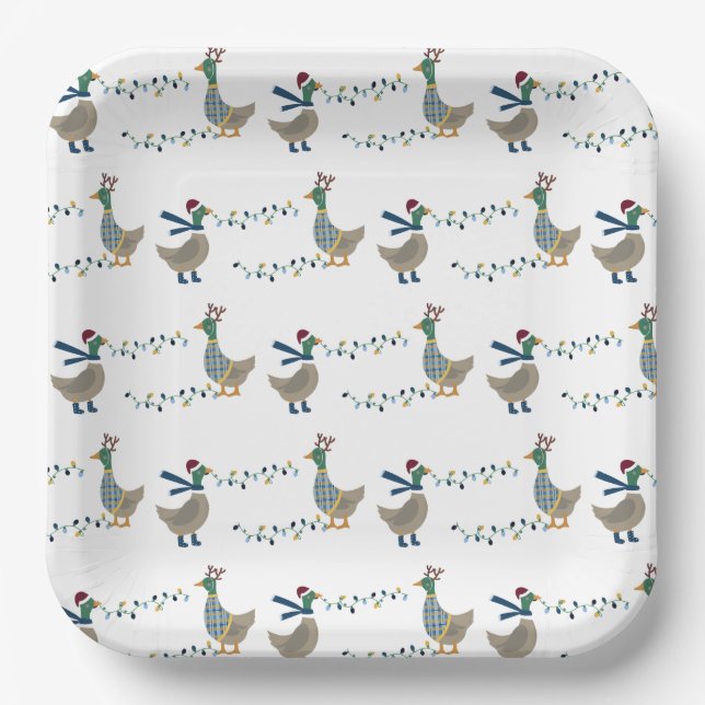 Assiettes En Carton Oie de Noël en blanc (Recto)