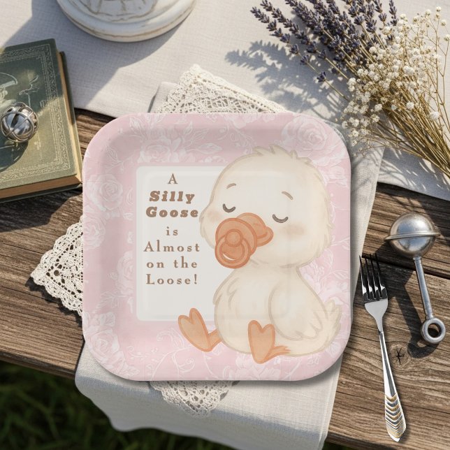 Assiettes En Carton Oie Rose Folle (Pink Silly Goose Paper Plates)