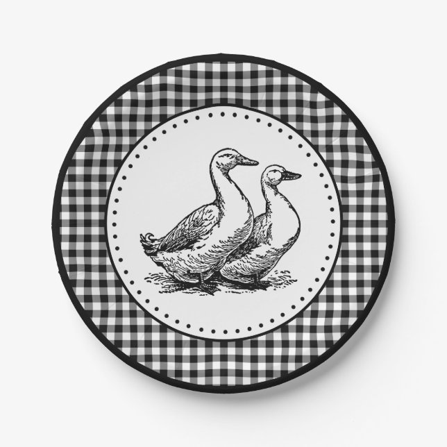 Assiettes En Carton Oies Gingham (Devant)