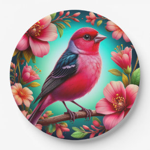 Assiettes En Carton Oiseau Coloré Perché sur une Branche