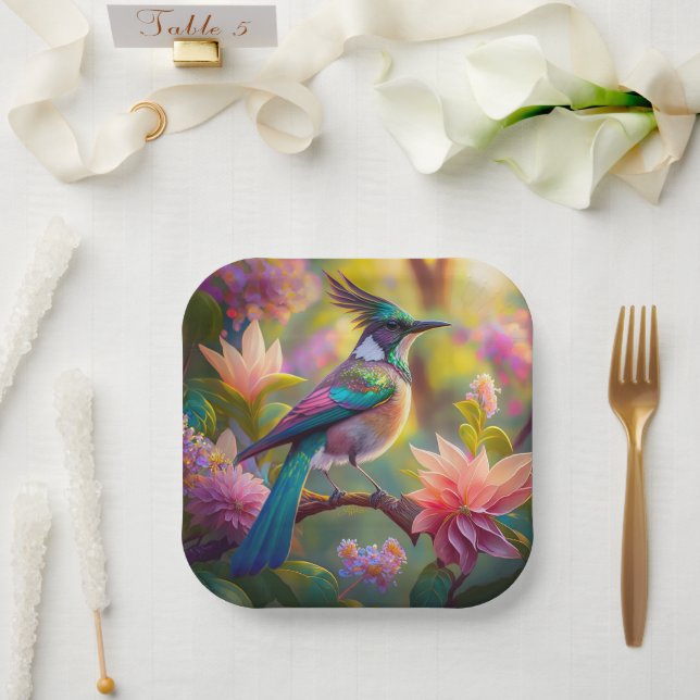 Assiettes En Carton Oiseau de Jay Imaginaire vert (Mariage)