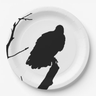 Assiettes En Carton Oiseau de silhouette de vautour de proie noir et