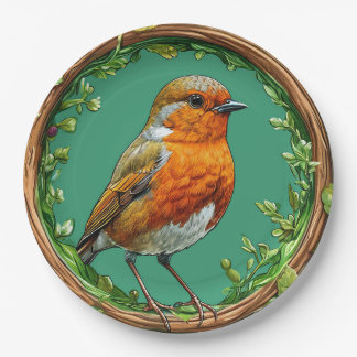 Assiettes En Carton Oiseau encadré par des fleurs vibrantes