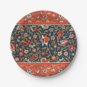 Assiettes En Carton Oiseau et fleurs Perse Motif bleu rouge