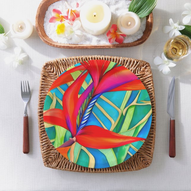 Assiettes En Carton Oiseau hawaïen Abstrait de Paradise Flower (Beautiful Bird of Paradise paper plates for your next tropical or beach themed gathering.)