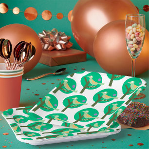 Assiettes En Carton Oiseau vert et arbre Motif Nature inspirée