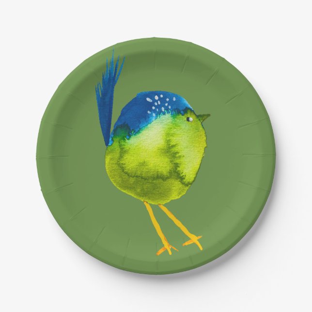 Assiettes En Carton Oiseau vert mignon (Devant)