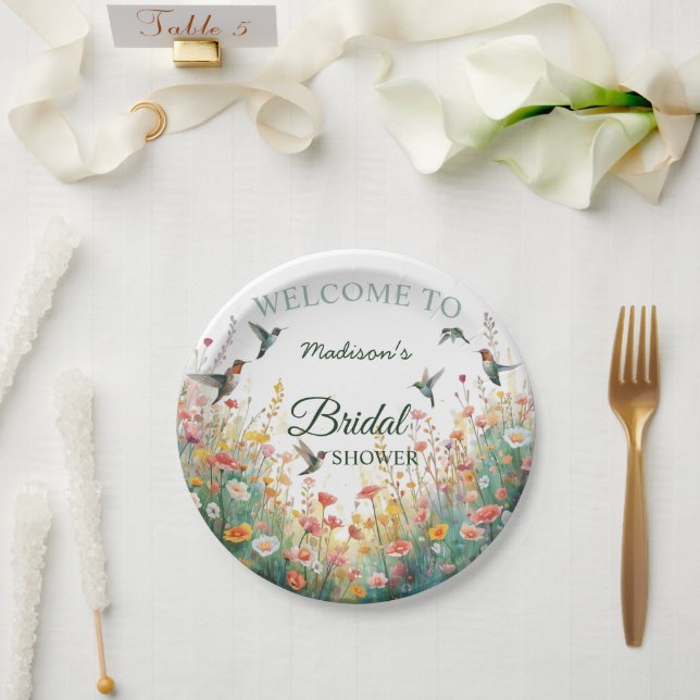 Assiettes En Carton Oiseaux aquarelle printemps monogramme floral fleu (Mariage)