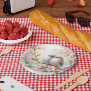 Assiettes En Carton Oiseaux d'amour de printemps Fleur de cerisier Flo