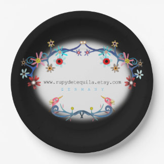 Assiettes En Carton Oiseaux d'art floral noir