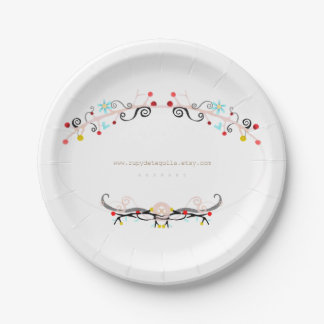 Assiettes En Carton Oiseaux d'art floral noir