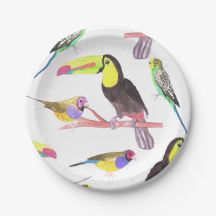 Assiettes En Carton Oiseaux de compagnie colorés perchés sur une bra
