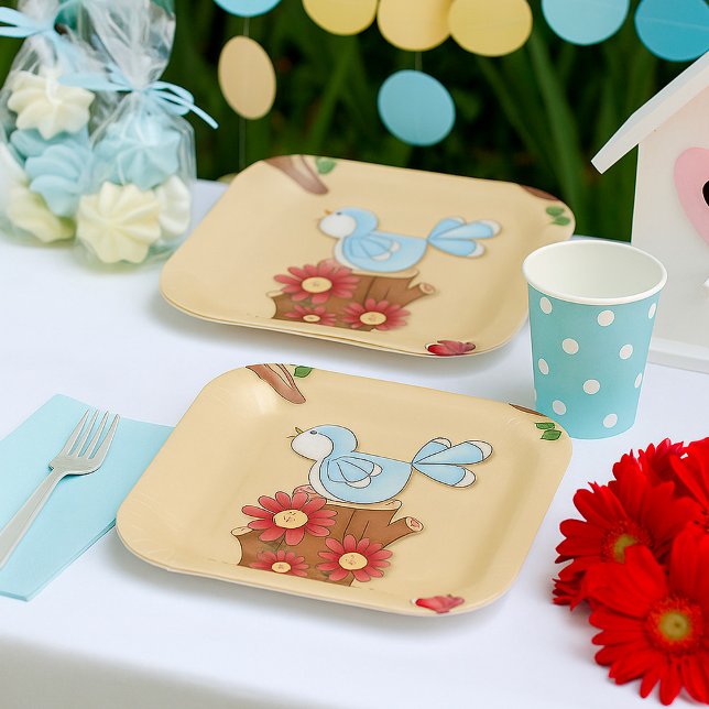 Assiettes En Carton Oiseaux de printemps (Créateur téléchargé)