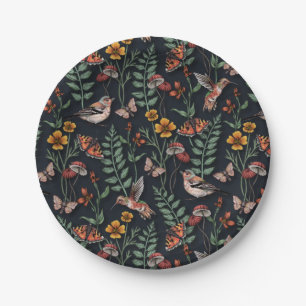 Assiettes En Carton Oiseaux du jardin foncé et papillons