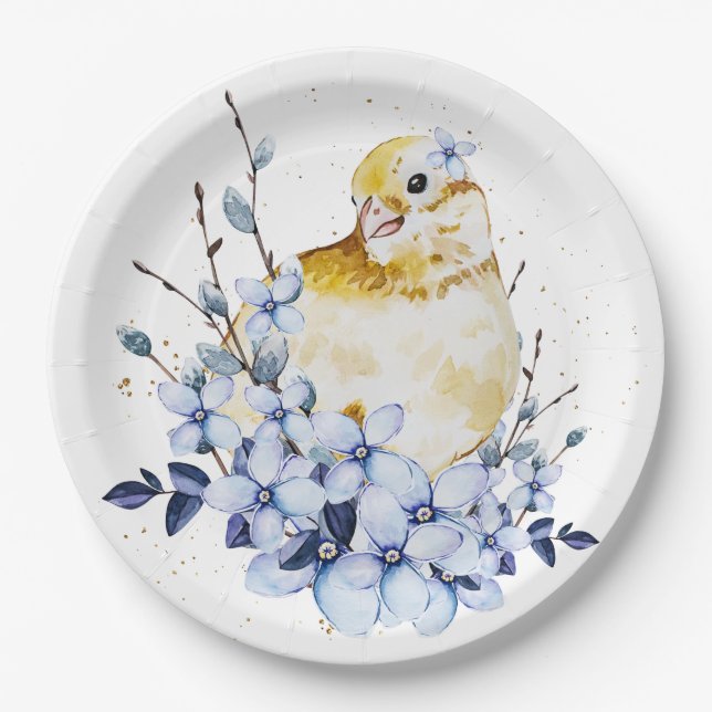 Assiettes En Carton Oiseaux et fleurs (Devant)