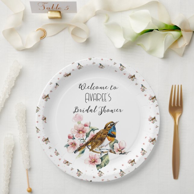 Assiettes En Carton Oiseaux et fleurs Tea Party Douche (Mariage)