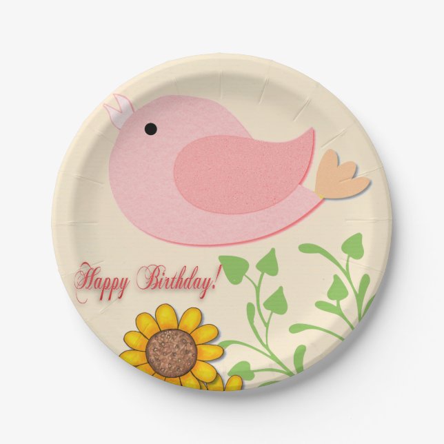 Assiettes En Carton Oiseaux et tournesols Anniversaire (Devant)