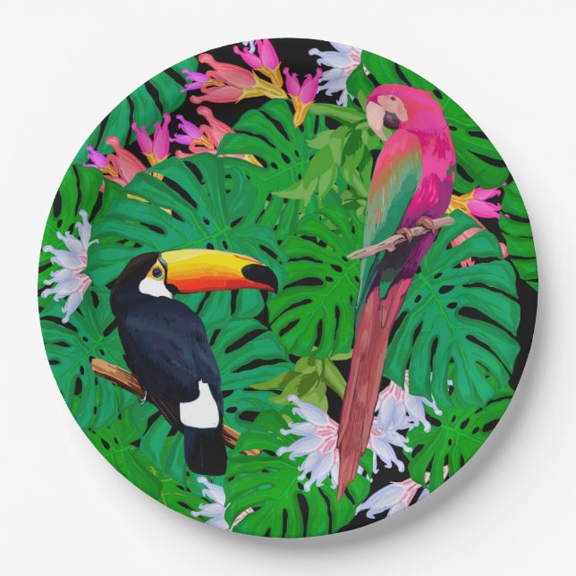Assiettes En Carton Oiseaux tropicaux (Devant)
