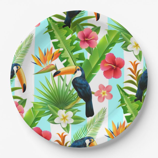 Assiettes En Carton Oiseaux tropicaux (Devant)