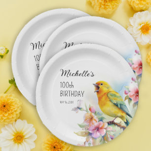 Assiettes En Carton Oiseaux Vintage Canaris Fleurs 100e Anniversaire