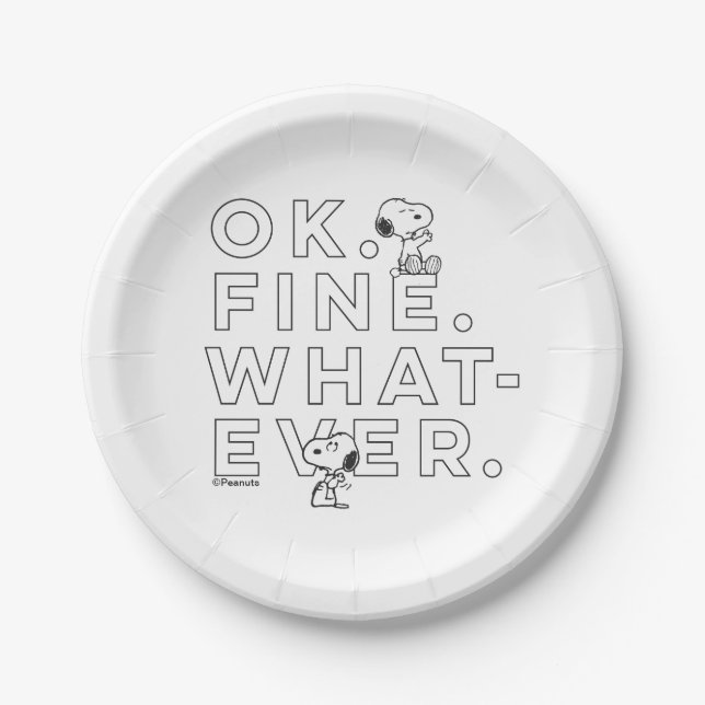 Assiettes En Carton "Ok. Bien. Peu importe." - Snoopy (Devant)