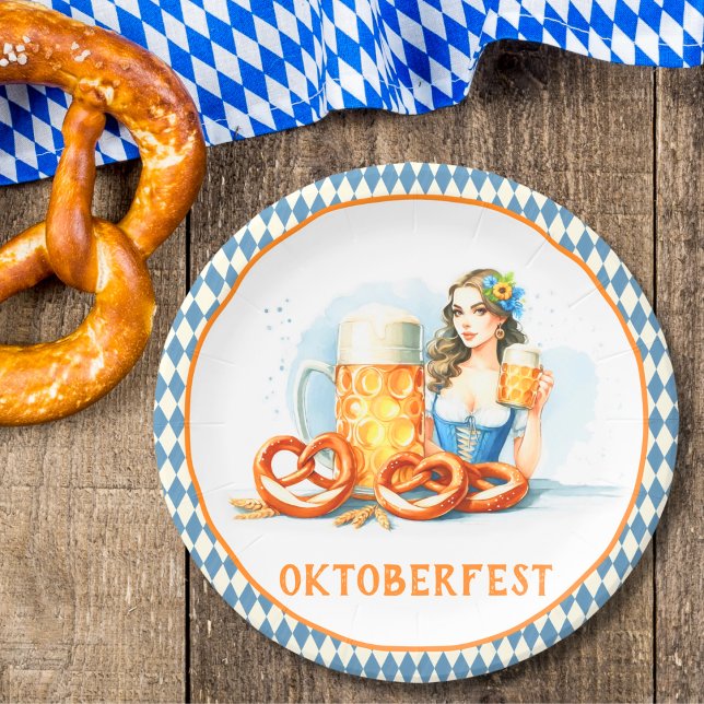 Assiettes En Carton Oktoberfest Party Avec Bière Et Pretzels ai (Créateur téléchargé)