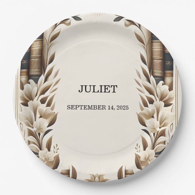 Assiettes En Carton Old English Retro Book Club Fête des mariées de co (Devant)