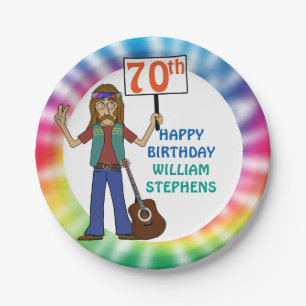 Assiettes En Carton Old Hippie Hippy Tie Dye 70e anniversaire