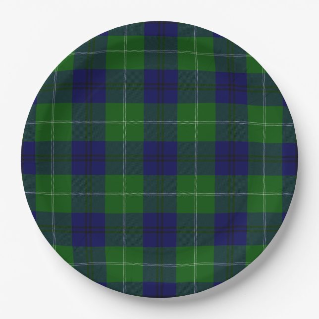 Assiettes En Carton Oliphant tartan bleu vert plaid (Devant)