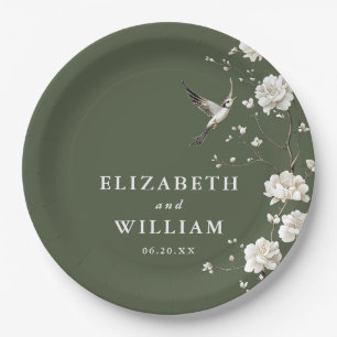 Assiettes En Carton Olive Green Chinoiserie Floral Garden Mariage
