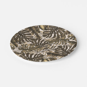 Assiettes En Carton Olive Green & Cream Tropical Palm Feuille Mariage