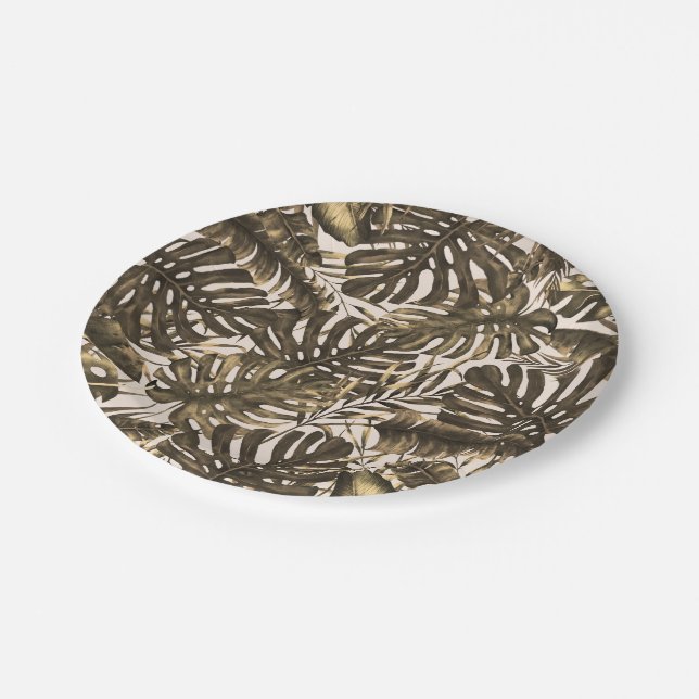 Assiettes En Carton Olive Green & Cream Tropical Palm Feuille Mariage (Angle)