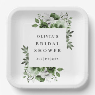 Assiettes En Carton Olive Green Élégant Pays Floral Mariage