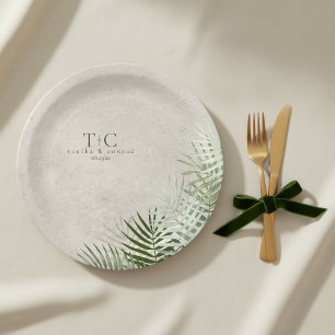 Assiettes En Carton Olive Oasis Feuilles de Palmier sur Pierre ID1324