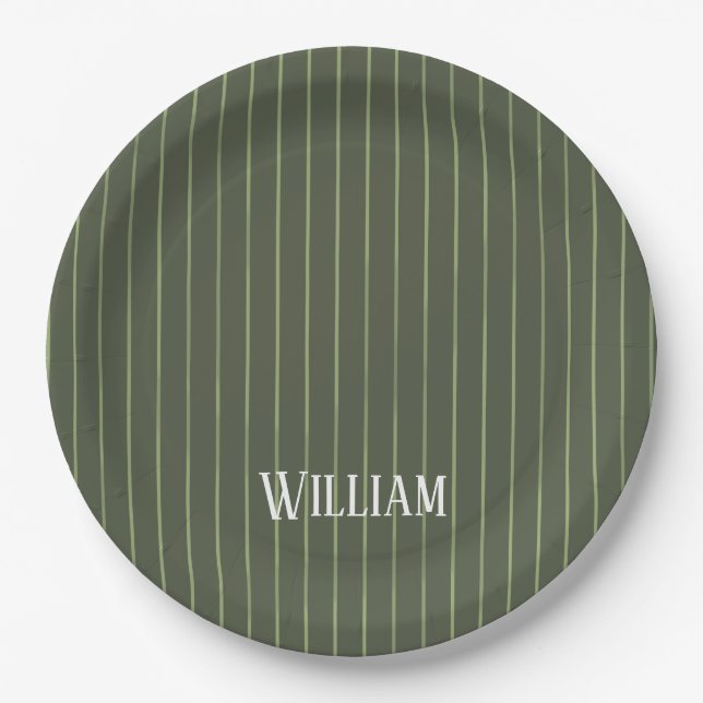 Assiettes En Carton Olive Pinstripes (Devant)
