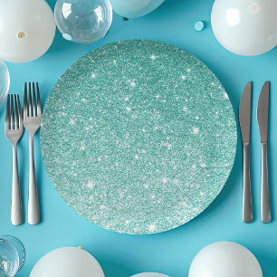 Assiettes En Carton Ombre Pailleté Sarcelle