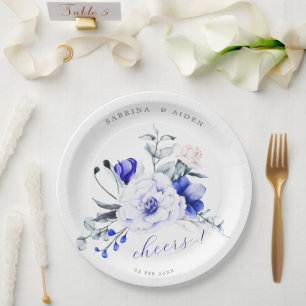 Assiettes En Carton Ombre Royal Blue Ivory Floral Mariage