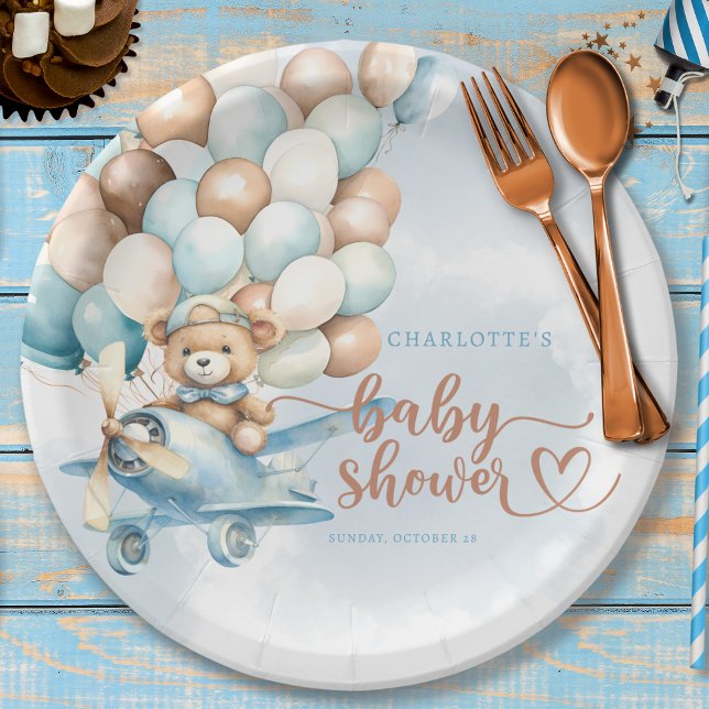 Assiettes En Carton On Peut Attendre ! Baby shower Bleu Teddy Bear (We can bearly wait baby shower paper plates, party decor, teddy bear, boy baby shower,)