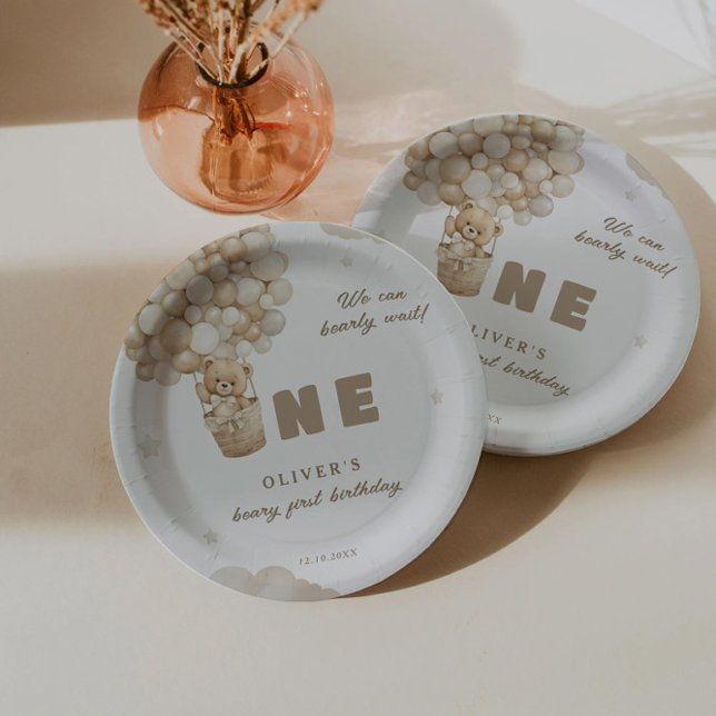 Assiettes En Carton On peut attendre des ballons beiges 1er anniversai (Créateur téléchargé)