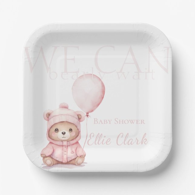 Assiettes En Carton On peut attendre le Baby shower de fille d'ours ro (Recto)