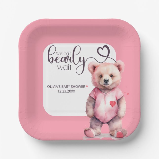 Assiettes En Carton On peut attendre le Baby shower de l'aquarelle (Recto)