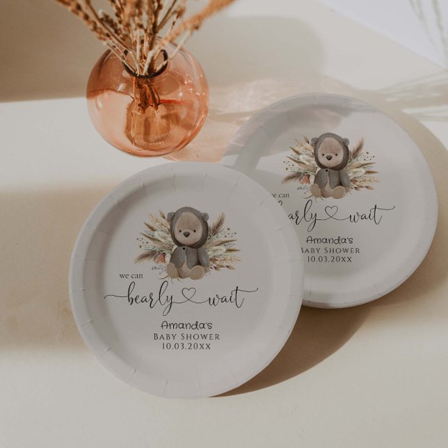 Assiettes En Carton On peut attendre le Baby shower de l'ours de Boho (Créateur téléchargé)
