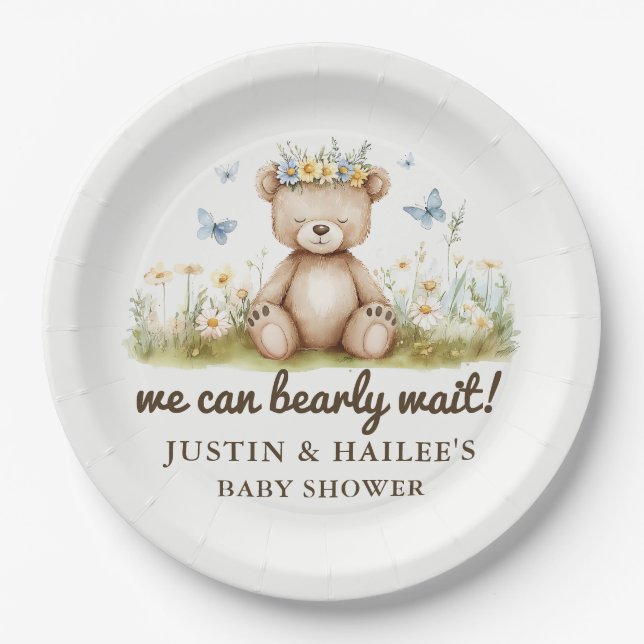 Assiettes En Carton On peut attendre le Baby shower Fleur sauvage fill (Devant)