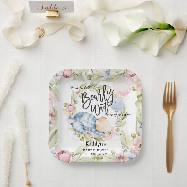 Assiettes En Carton On Peut Attendre Le Baby shower Teddy Bear Garçon (Mariage)