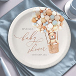 Assiettes En Carton On Peut Attendre ! Plaque de papier baby shower<br><div class="desc">On Peut Attendre ! :) Ce petit ours attend la grande fête du bébé, assis dans une montgolfière faite de ballons bruns et crème. Des aquarelles fantaisistes et une typographie moderne complètent le design. Personnalisez ce joli Baby shower d'ours avec vos détails de baby shower facilement et rapidement, appuyez sur...</div>
